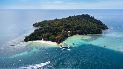 Aerial view of tropical island in Tunku Abdul Rahman National Park, Sabah, Malaysia