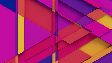 Multicolored tech background, with a geometric 3D structure. Clean, vibrant design with simple, bright, modern forms. 3D render