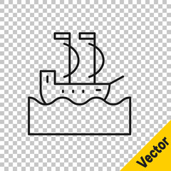 Black line Sailboat or sailing ship icon isolated on transparent background. Sail boat marine cruise travel. Vector.