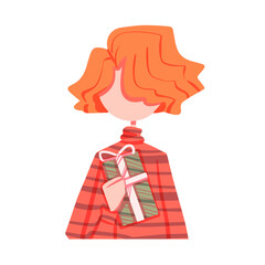 Redheaded Teenager vector. Teen holding a gift. Portrait of a young man, girl gives a present flat illustration. Shopping on sale days