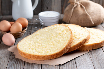 Fresh sponge cake. Chiffon biscuit on table