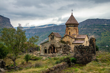 Dzoragyugh, Armenia - September 17, 2020: Medieval Armenian Christian monastery of Hnevank, dated 7th-12th centuries.