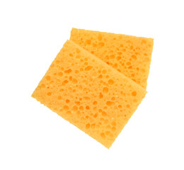 Orange rectangular porous washing sponges isolated on a white background