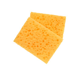 Orange rectangular porous washing sponges isolated on a white background