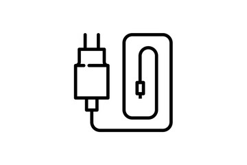 Phone charger icon. Vector linear sign, symbol, logo of power adapter for mobile concept and web design. Icon for the website of the store of household appliances, gadgets and electronics.