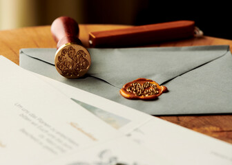 Hochzeit Vorbereitung Wachs Stempel auf Einladung Liebesbrief Cuvert