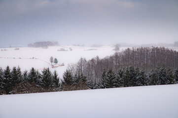 冬美瑛雪雲のある風景