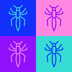 Pop art line Spider icon isolated on color background. Happy Halloween party. Vector.