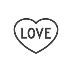 Día de San Valentín. Logotipo con texto hecho a mano Love en corazón con lineas en color gris