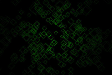 Abstract digital technology background of big green color 3d box on the black or dark gradient color.