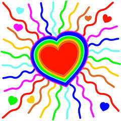 A heart in the colors of the rainbow. Vector illustration in the style of a child's drawing.