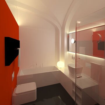 Salle de bain rouge.