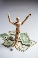 Business concept. Man without a face with money. Mannequin man
