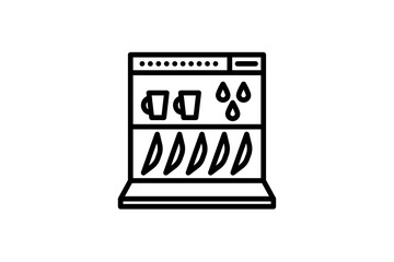 Dishwasher icon. Vector linear sign, symbol, logo of dishwasher for mobile concept and web design. Icon for the website of the store of household appliances, gadgets and electronics.