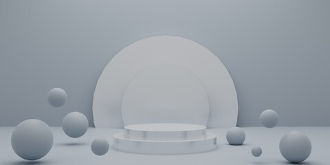 3d geometric grey podium for product placement with a circular background