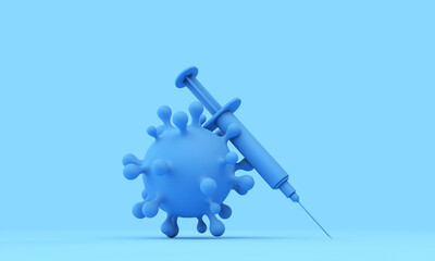 Vaccination concept. Coronavirus virus with an injection syringe. 3D Rendering