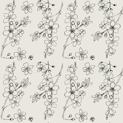Sakura on beige background Retro for textile vector