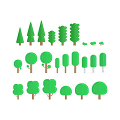 Set of trees isolated on white background. Vector illustration.