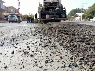 Blurred image of road maintenance work in Asia