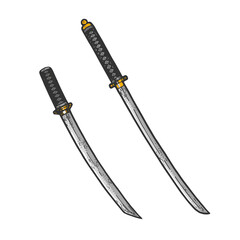 Japanese sword Katana and Wakizashi sketch raster