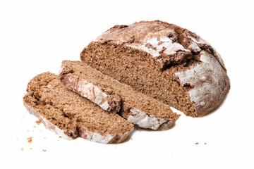 Loaf of round rye bread, cut into slices