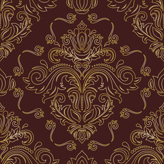 Classic seamless vector brown and golden pattern. Damask orient ornament. Classic vintage background. Orient ornament for fabric, wallpaper and packaging