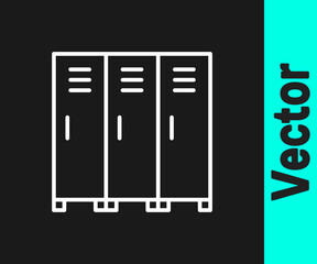 White line Locker or changing room for hockey, football, basketball team or workers icon isolated on black background. Vector.