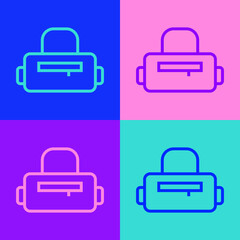 Pop art line Sport bag icon isolated on color background. Vector.