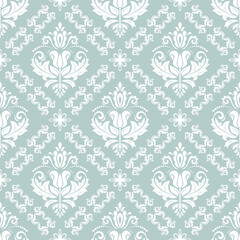 Classic seamless vector pattern. Damask orient light blue and white ornament. Classic vintage background. Orient ornament for fabric, wallpaper and packaging
