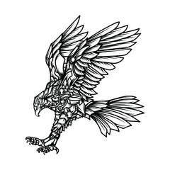 tattoo and t-shirt design black and white hand drawn robot eagle