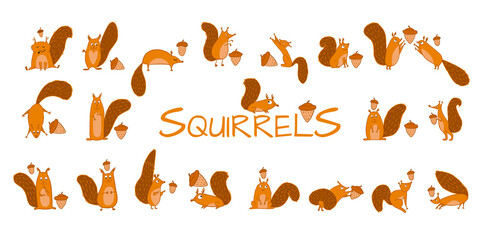 Funny squirrels with nut, collection for your design © Kudryashka