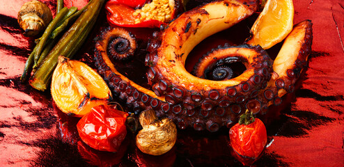 Octopus salad with vegetables