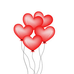 Fototapeta na wymiar Red heat-shaped balloons isolated on white background. Holidays, birthday, valentines day and party decorations