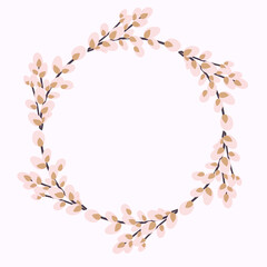 Willow wreath. Round frame made of willow twigs.Easter wreath made of willow stalks.Design for postcards, printing.