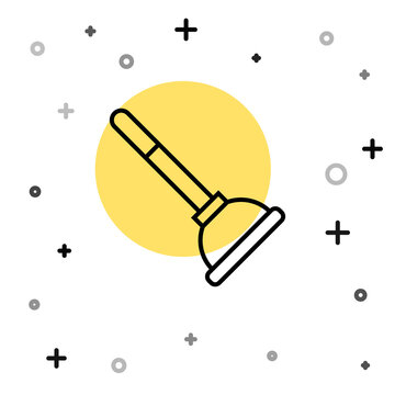 recommend clip art: Black line Rubber plunger with wooden handle for pipe cleaning icon isolated on white background. Toilet plunger. Random dynamic shapes. Vector.