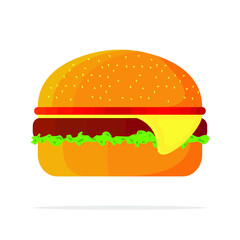 Illustration of stylized hamburger or cheeseburger. Fast food meal. Isolated on white background.
EPS 10.