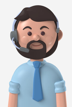 Cartoon character 3d avatar smiling caucasian professional customer service male worker