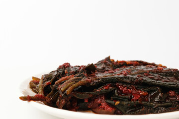 Sesame leaf kimchi on white background