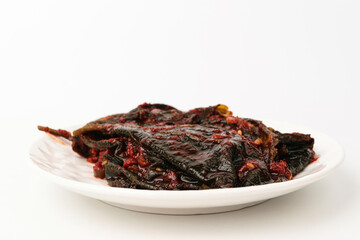 Sesame leaf kimchi on white background