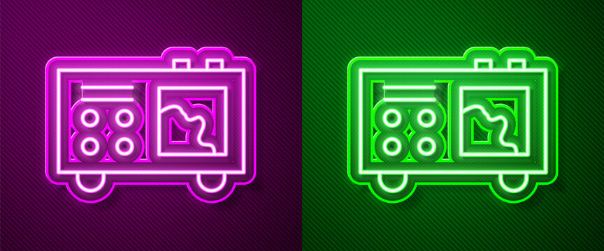 Glowing neon line Spectrometer icon isolated on purple and green background. Vector.