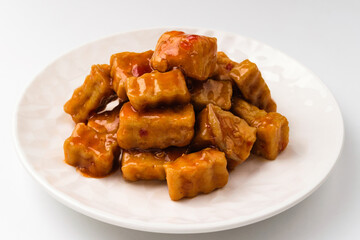 Tofu sweet water on white background