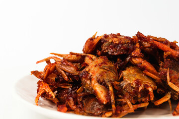 Stir-fried crab on white background