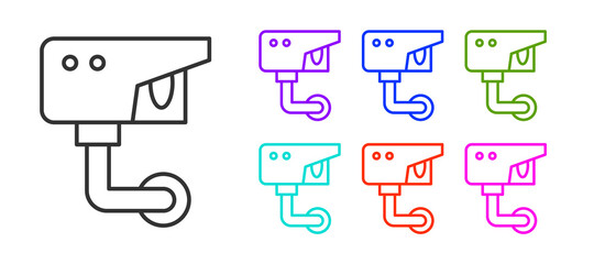 Black line Security camera icon isolated on white background. Set icons colorful. Vector.