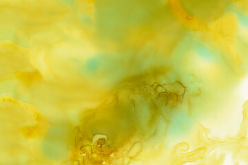 Watercolor abstract artistic background for design. Ocher green yellow stain splash, spring summer mood, soft pastel colors
