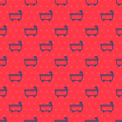 Blue line Bathtub icon isolated seamless pattern on red background. Vector.