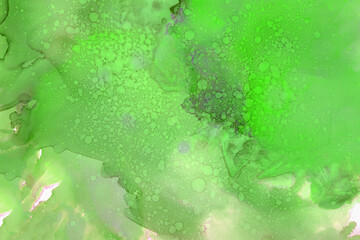 Watercolor ink abstract artistic background for design. Green pink stain splash, spring summer mood, soft  pastel colors