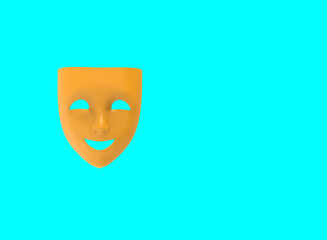 Comedy theatrical masks isolated on blue background. 3D image.