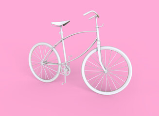 White bike isolated on pink background. 3D illustration