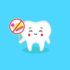 Cute Tooth Character Holding No-Eat Candy Sign