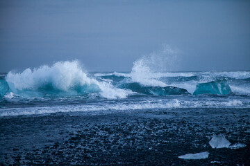Iceland, Diamond beach - January 4 2018  the famous beach in Iceland with ice looks like diamonds